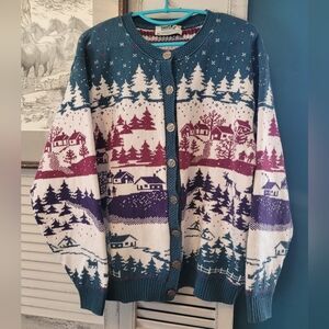 Vintage Northern Reflections Winter Scene Cardigan Sweater